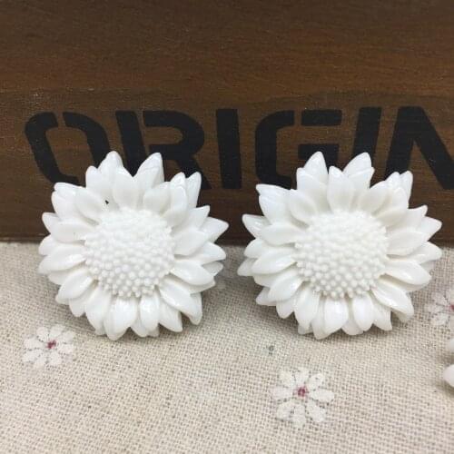 100pcs 35mm White/Bright Pink Resin Sunflower Cabochons Flatbacks Embellishments DIY Phone Decorations Scrapbooking Crafts