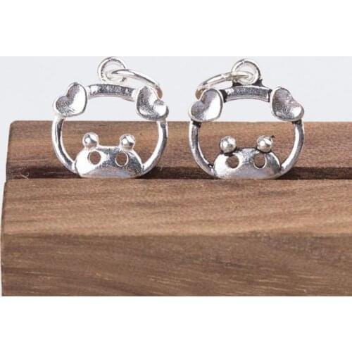 100% 925 Sterling Silver Cute Holloe Pig Dangle Charm Craft Round Circle Ornament Pendants For DIY Jewelry Making Accessories
