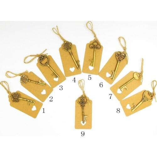 200pcs Champagne Wine Bottle Opener with Tags Key Shaped Beer Opener Souvenir Party Wedding Supplies Kitchen Bar Accessories