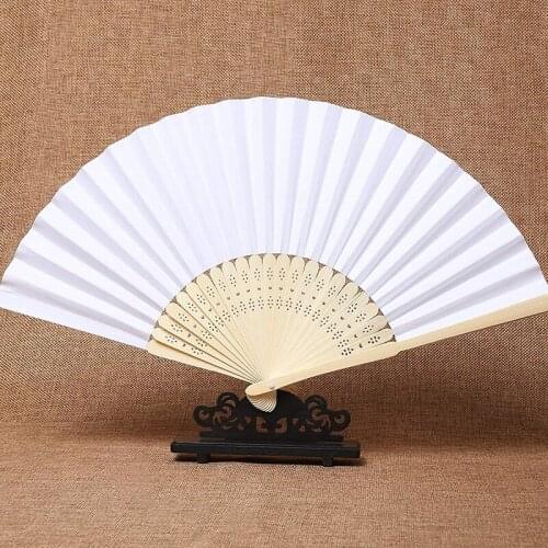 50pcs/lot White Bamboo Folding Paper Hand Pocket Fan Chinese Fan Wedding Favors Birthday Gifts Party Decoration Home Decor 21cm