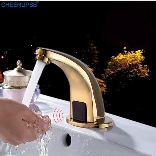 Infrared Sensor Touchless Basin Faucet Bathroom Deck Mounted Smart Inductive Tap Modern Luxury Intelligent Automatic Gold Faucet