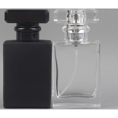 Black and Clear 30ML Square Flat Glass Perfume Spray Dispensing Cosmetics Portable Empty Bottle 50PCS/LOT