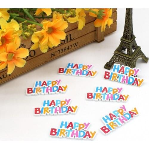 30PCs Multicolor happy birthday 2 Holes Wood Buttons for Crafts And Scrapbooking DIY Decorative Buttons 20x45mm