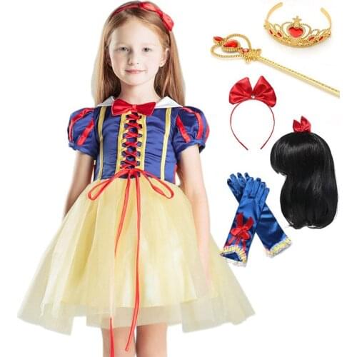 Kids Princess Snow White Costume with Cape Headband Children Mardi Gras Cosplay Party Dress for Girl Halloween Carnival Clothes