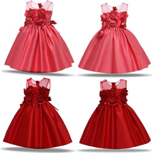 Infant Baby Girl Dress Red Flower Lace Big Bow Baptism Vestidos for Girls First Year Birthday Party Wedding Baby Girl Dress