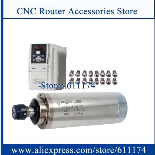 2.2kw water cooled spindle Motor ER20 4 bearing wood spindle motor + VFD AC220V Frequency inverter + 16pcs ER20 collet