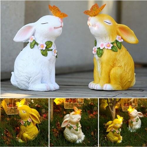 Фигурки Декоративные Cute Rabbit Solar Garden Light Waterproof Resin Animal Figurines For Outdoor Courtyard Lawn Decoration Xh8z