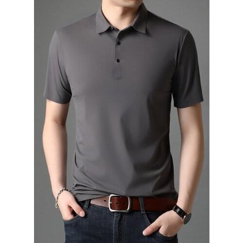 Short-sleeved T-shirt New Solid Color Wild Mens Trend Lapel Half-sleeved 2020 Summer