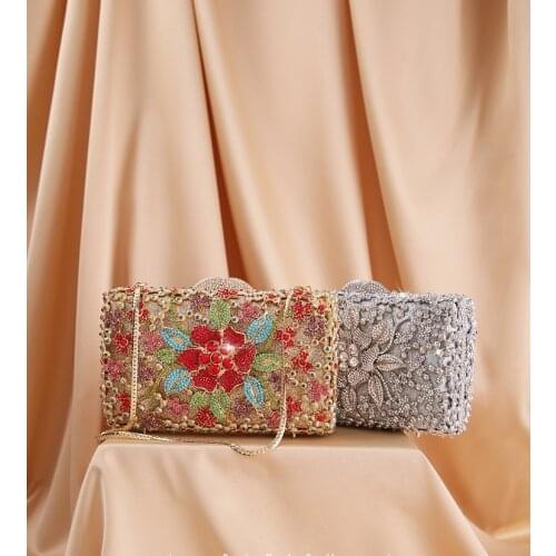 New Arrival Gold Metal rosegold Crystal Clutch Purse Evening Bags Clutches Women Mini Party Purse Elegant Ladies Shoulder Pouch