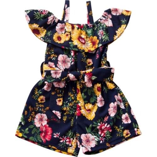 Toddler Baby Girl Floral Off The Shoulder Romper Halter Jumpsuit One Piece Outfit Summer Clothes