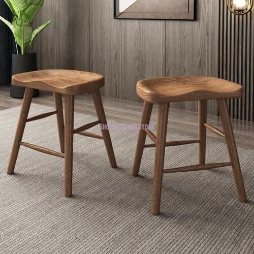 Creative White Wax Wooden Stool All Solid Wood Dining Stool Household Adult Bar Stool Square Stool Living Room High Stool Makeup