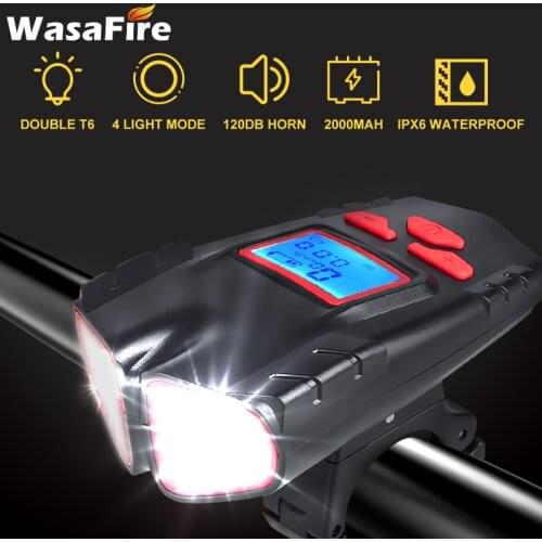 Mutilfuction 3 in 1 Bicycle Light Computer Speaker USB Rechargeable Bike Front Light T6 LED MTB Headlight with Speedometer Horn