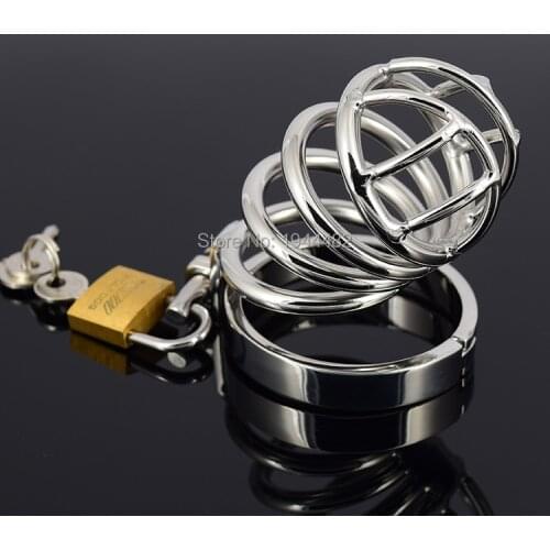 SODANDY Chastity Device Stainless Steel Male Chastity Cage Metal Penis Rings Cock Lock Bondage Penis Sex Products For Men