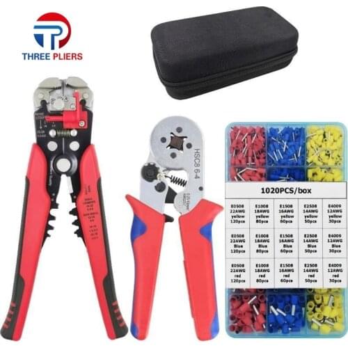 HSC8 6-4/6-6 Crimping Pliers Kit YE-1R Stripping Cutting Plier with 1020pcs/box Tube Terminal Suit Electric Tools Set