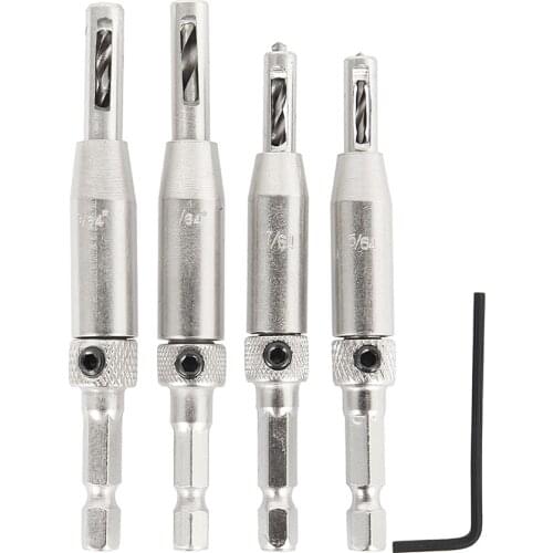 4pcs Core Drill Bit Set Self Centering Hole Puncher Hinge Tapper for Doors Self Centering Woodworking Power Tools