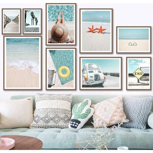 Beach Palm Starfish Sea Path Car Bicycle Wall Art Canvas Painting Nordic Posters And Prints Wall Pictures For Living Room Decor