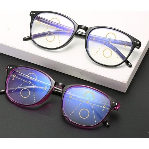 Anti-blue Light Progressive Multifocal Reading Glasses Women&Men Classic Oversize Frame Presbyopic Glasses With +1.0to+4.0