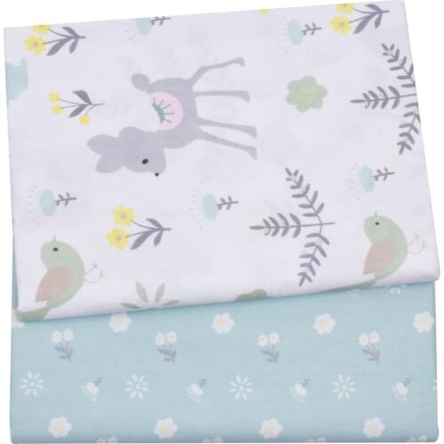 Deer Floral 100% Cotton Printed Fabric For Kids, DIY Bedding Textile Fabric,Sewing Quilting Fat Quarters Material For Baby&Child