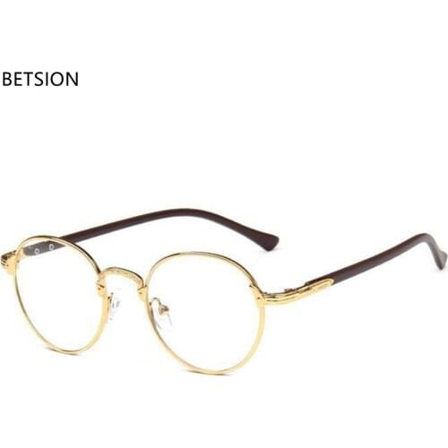 BETSION Vintage Oval Gold Eyeglass Frame Man Women Plain Glasses Clear Full-Rim Spectacles