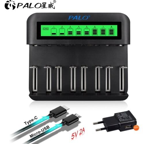 PALO LCD Display USB Smart Battery Charger for AA AAA SC C D Size Rechargeable Battery Batteries 1.2V Ni-MH Ni-CD Quick Charger