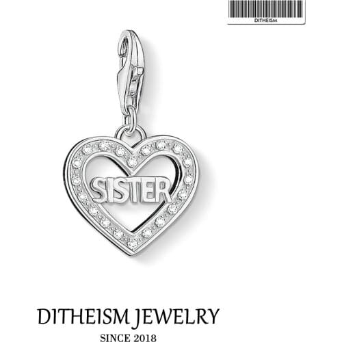 Heart Sister Charms Pendant,2018 Fashion Jewelry 925 Sterling Silver Trendy Lucky Gift For Women Girls Fit Bracelet Necklace Bag