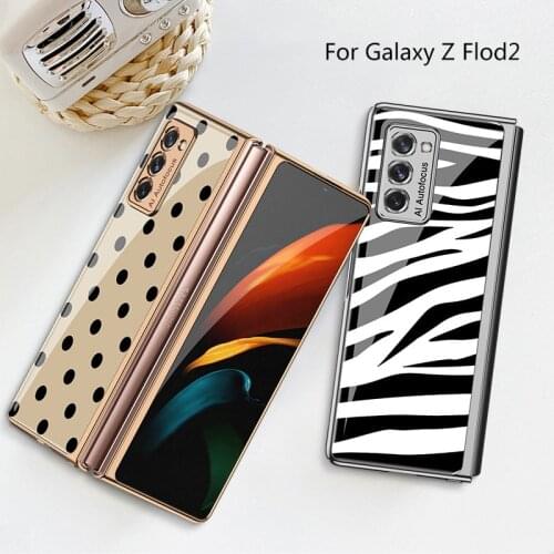 Plating PC Hard Phone Cover For Samsung Galaxy Z Fold 2 5G Case Creative Bright Painting Pattern Fashion Shockproof Fold Funda