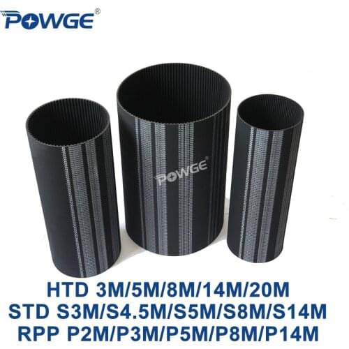 POWGE Arc Teeth HTD 3M 5M 8M 14M 20M STD S3M S5M S8M S14M RPP P5M Synchronous Belt Rubber Customized various Timing Belt pulley