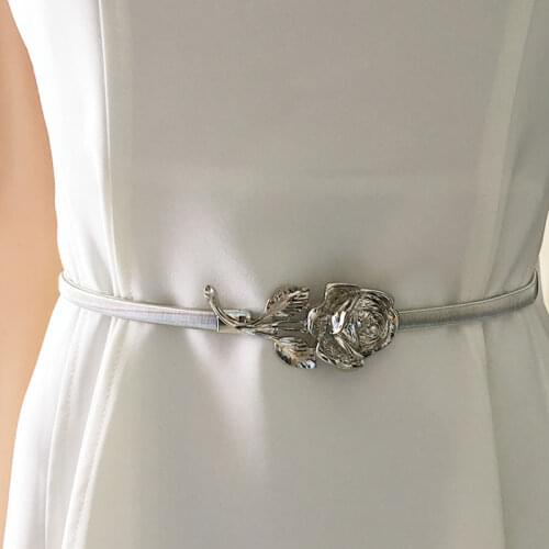 Belts for Dress Chic Fashion Women Metal Belt Rose Clasp Front Stretch Spring Waist Strap Elastic Waistband Gold/Silver femme