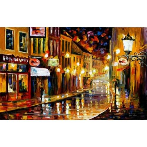 Hand painted Palette knife painting lights of the old town oil on canvas modern art Landscape for room decor