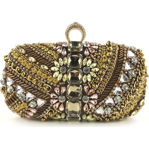 Retro Beaded Embroidery Clutch Evening Bags Women Luxury Handmade Pearl Rhinestone Handbag Ladies Party Wedding Dinner Purses