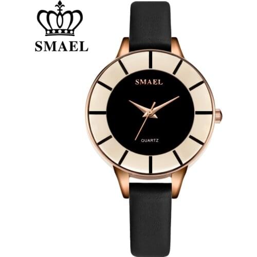 SMAEL Leather Watch Fashion Dial Women Quartz Wristwatches Quartz Analog Women Watch Casual Ladies Dress Watches Reloj Mujer