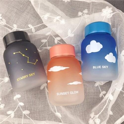 Starry Sky Glass Water Bottle Fashion Sport Bottle Portable Outdoor Camping Travel Beverage Drinking Cups 600Ml Gradient Color