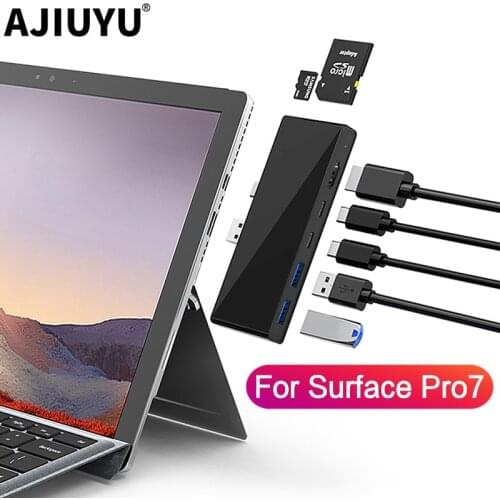 AJIUYU USB C HUB For Surface Pro 7 Adapter Dock For Microsoft pro7 Multi Port Hub USB 3.1 to HDMI 4K RJ45 PD Splitter Connect TV