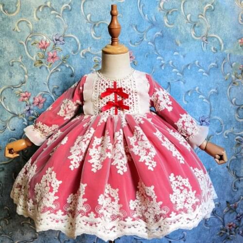 Vintage Spanish lolita baby girl princess dress kids bow lace stitching ball gown Christmas party dress