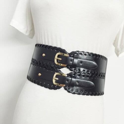 Womens runway fashion PU leather elastic Cummerbunds female Dress Corsets Waistband Belts decoration wide belt R3117
