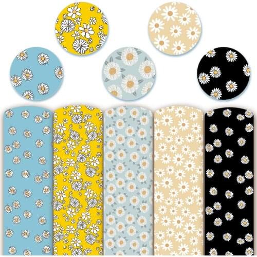 Daisy Printed Faux Leather Fabric Artificial Leather Sheets for Bow Crafts Earrings Making Supplies Vinil Para Lazos 22*30cm 1pc