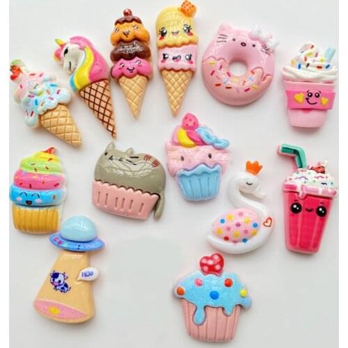 10/20pcs/Lot Kawaii Resin Cute Cartoon Lce Cream / Cake Flatback Cabochons For Hair Bow Centers DIY Scrapbooking Decor C19