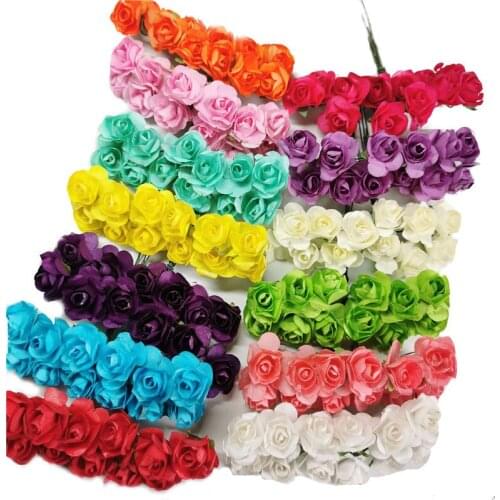 144Pcs Mini Paper Rose 1.8cm Artificial Flower Hands Wedding Bouquet Scrapbooking Gift Decoration DIY Wreath Home Party Supplies