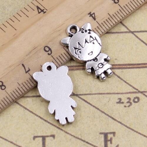 12pcs Charms Little Girl 22x13mm Antique Silver Color Pendants Making DIY Handmade Tibetan Finding Jewelry For Bracelet