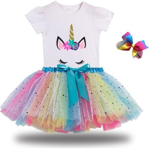 2021 Unicorn Tutu Dress Baby Girl Clothes Colorful Mini Pettiskirt Girls Party Vestidos Princess Rainbow Outfits Dress Children