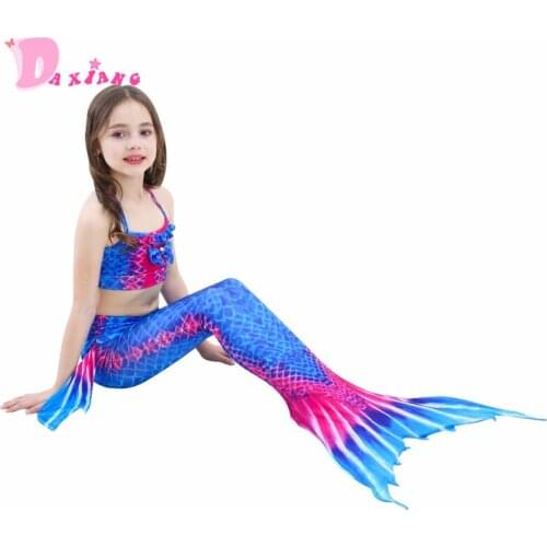3PCS Girls Mermaid Tails Cosplay Swimsuit Kids Fish Maid Swimming Bath Suit Costume Monofin Children Bikini Swimwear