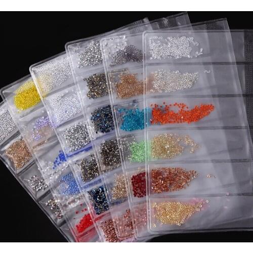 6 Grids Mixed Colors Shiny Crystal Micro Nail Art Rhinestones 3D Sharp Bottom Tiny Glass Diamonds Pixie Glitter Nail Decorations