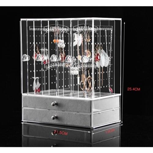 Acrylic Earring Storage Organizer Box Display Earring Jewelry Necklace Chain Ring Hanger Holder Rack with Drawers 5Doors