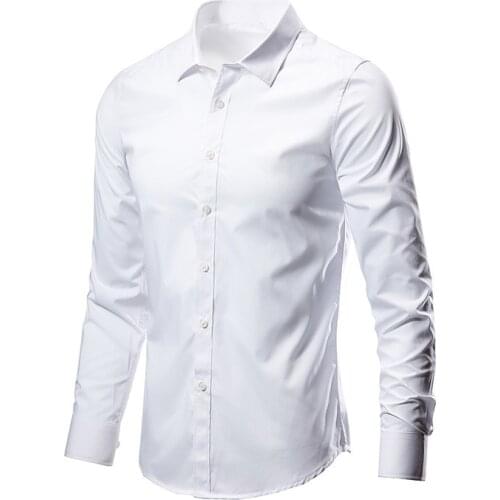 White Shirt Mens Long Sleeve Non-iron Business Shirt Slim Fit Korean Style Casual Work Solid Dress Shirts for Men Chemise Homme