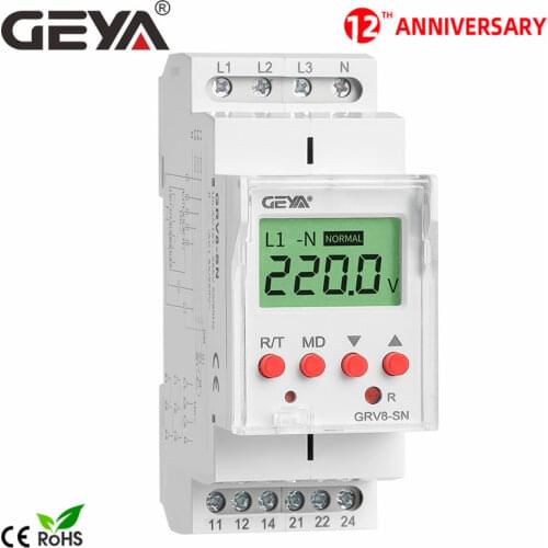 Free Shipping GEYA GRV8-S Over Voltage Under Voltage Protector Device with LCD Digital Display Voltage Relay 8A 70V-650V