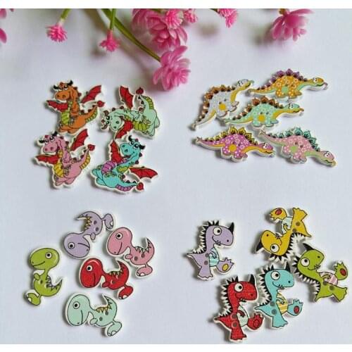 50Pcs/Lot Mix dinosaur Bttons2 Holes Printing Wooden Buttons Scrapbooking Sewing Accessories