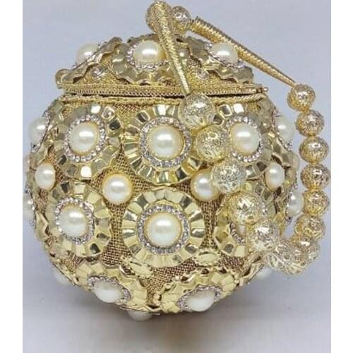DOYUTIG New Arrival Indian Womens Metal Pearl Beaded Wedding Bag National Style Handmade Bucket Evening Bags Lady Handbags F787