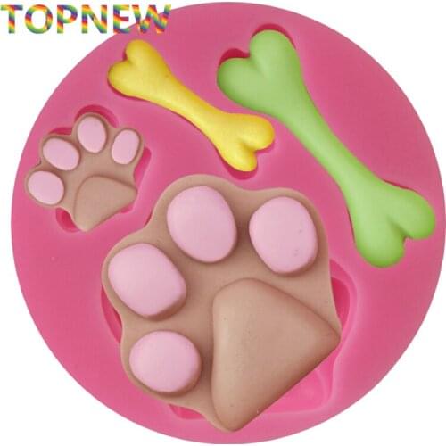 Dog Foot Bone Shape Cake Mold Silicone 3D Chocolate Fondant Mold Cake Decoration DIY Paw Shaped Baking Mould