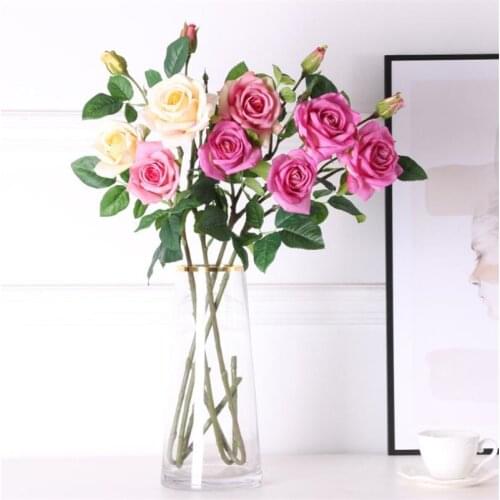 7Pcs Fake Moisturizing Rose (3 heads/piece) 31.1" Length Simulation Real Touch Roses for Wedding Home Artificial Flowers