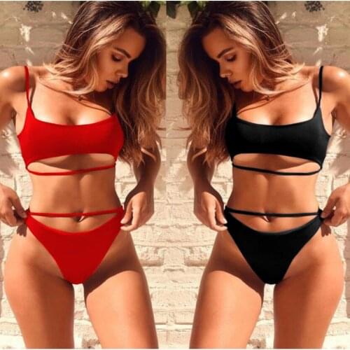 Bikinis Hollow Swimwear Sexy Bikini Set Women Solid Bandage Summer High Cut Swimsuit Tube Top Bathing Suit Female Beachwear